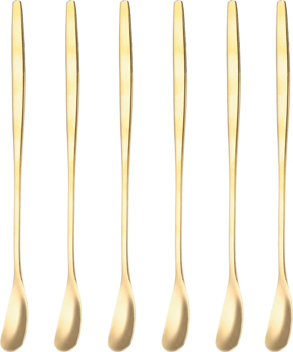 House Of Husk Latte Macchiato Lepels Set - Lange Theelepels - Koffielepels - Longdrinklepels - Barlepel - RVS - 6 Stuks - 17CM - Goud 3 House Of Husk Latte Macchiato Lepels Set - Lange Theelepels - Koffielepels - Longdrinklepels - Barlepel - RVS - 6 Stuks - 17CM - Goud