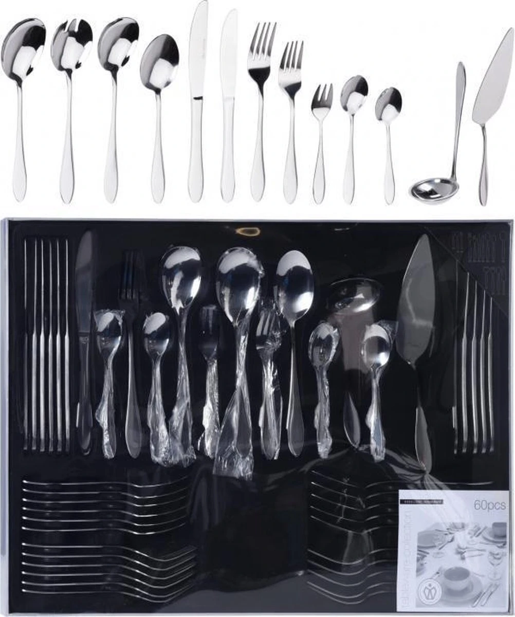 Excellent Houseware Romarino Bestekset - 60-delig - 6 Persoons 4 Excellent Houseware Romarino Bestekset - 60-delig - 6 Persoons - Afbeelding 2