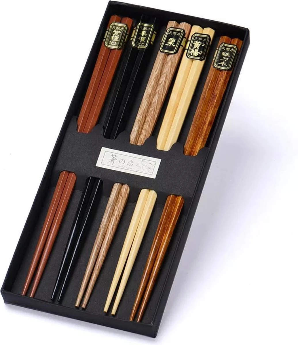 Merkloos Chopsticks - 5 Paar - Beukenhout - Sushi Giftset 3 Merkloos Chopsticks - 5 Paar - Beukenhout - Sushi Giftset