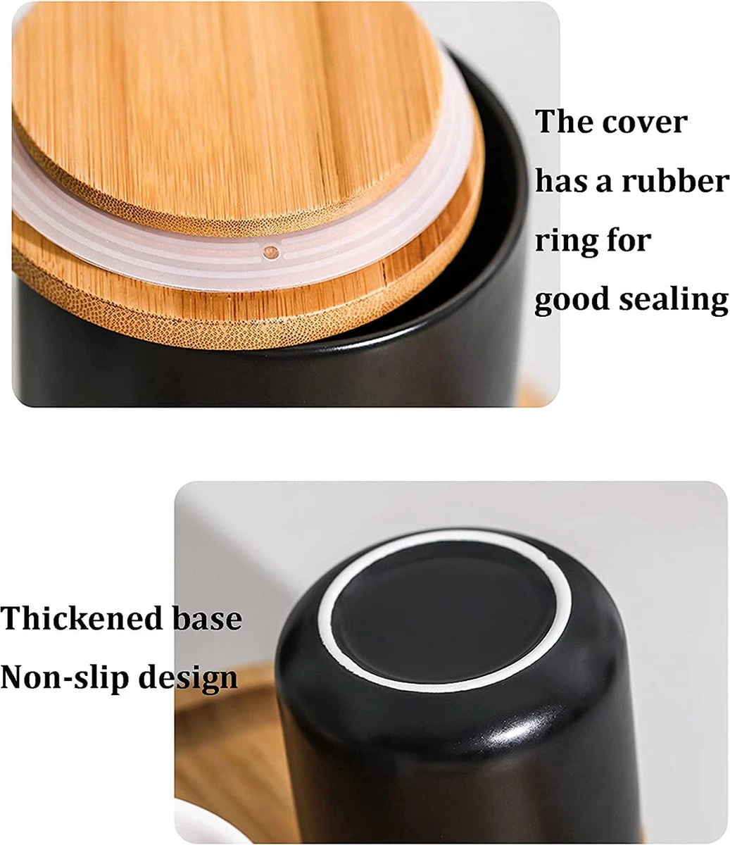Voorraadpotten Keramiek - Suikerpot 3 Stuks - Deksel Bamboe - Luchtdict Voorraadbussen Potten - Zwart 5 Voorraadpotten Keramiek - Suikerpot 3 Stuks - Deksel Bamboe - Luchtdict Voorraadbussen Potten - Zwart - Afbeelding 3