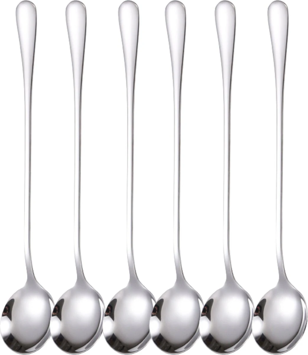 House Of Husk Latte Macchiato Lepels Set - Lange Theelepels - Koffielepels - Longdrinklepels - Sorbetlepels - Barlepel - RVS - 6 Stuks - 19CM - Zilver 3 House Of Husk Latte Macchiato Lepels Set - Lange Theelepels - Koffielepels - Longdrinklepels - Sorbetlepels - Barlepel - RVS - 6 Stuks - 19CM - Zilver