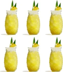 Merkloos Beker - Glas Ananas - 6 Stuks - Zomer - Cocktail -400ml