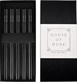 House Of Husk Chopsticks Set - Koreaanse Eetstokjes - Vaatwasserbestendig - RVS - 5 Paar - Zwart