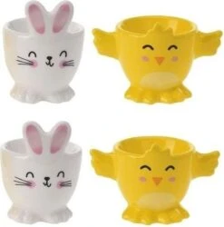Merkloos 4x Witte Paashaas En Gele Kuiken Eierdopjes 7 Cm - Paasdecoratie/Paasontbijt -Bestek Verkoop 1186x1200 6
