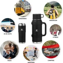 MacGyver RVS Thermoskan 1.5 Ltr – RVS Thermosbeker 0,55 Ltr - Langdurig Warm/koud - Zwart -Bestek Verkoop 1189x1200 1