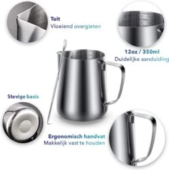 Qualitá® Melkkan Met Art Pen - Barista Melkkannetje - 350 ML - Melkopschuimkannen -Bestek Verkoop 1196x1200 10