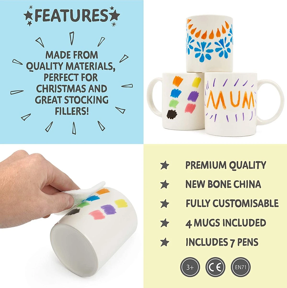 TWIDDLERS Doe-Het-Zelf Mokken Beschilderen Pakket Met 4 Mokken & 7 Keramiekstiften - Decoreer Je Eigen Mok Knutselproject Voor Kinderen - Mooi Als Cadeau Voor Moederdag/Vaderdag 7 TWIDDLERS Doe-Het-Zelf Mokken Beschilderen Pakket Met 4 Mokken & 7 Keramiekstiften - Decoreer Je Eigen Mok Knutselproject Voor Kinderen - Mooi Als Cadeau Voor Moederdag/Vaderdag - Afbeelding 5