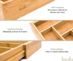 Budu Uitschuifbare Bamboe Bestekbak #45 (45 Cm Diep) - Bestekcassette Hout - Besteklade - 45 X 30,6 - 50 Cm - 6/8 Vakken -Bestek Verkoop 1200x1000 6