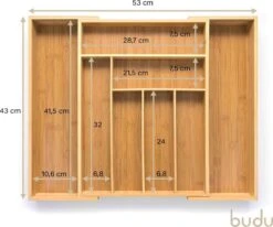 Budu Uitschuifbare Bamboe Bestekbak #43 (43 Cm Diep) - Bestekcassette Hout - Besteklade - 43 X 32,2 - 53 Cm - 6/8 Vakken -Bestek Verkoop 1200x1003 2