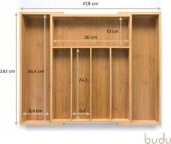 Budu Uitschuifbare Bamboe Bestekbak #38 (38 Cm Diep) - Bestekcassette Hout - Besteklade - 38 X 29,5 - 47,8 Cm - 5/7 Vakken -Bestek Verkoop 1200x1005 3