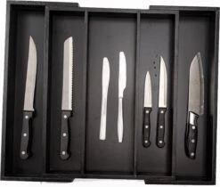 Merkloos Decopatent® Uitschuifbaar Bestekbak - Besteklade - 3 Vaks -> Uitschuifbaar Naar 5 Vakken - Bestekbakken Organizer - Bamboe - Zwart -Bestek Verkoop 1200x1020 2