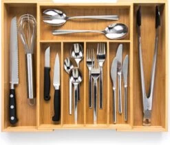 Budu Uitschuifbare Bamboe Bestekbak #38 (38 Cm Diep) - Bestekcassette Hout - Besteklade - 38 X 29,5 - 47,8 Cm - 5/7 Vakken