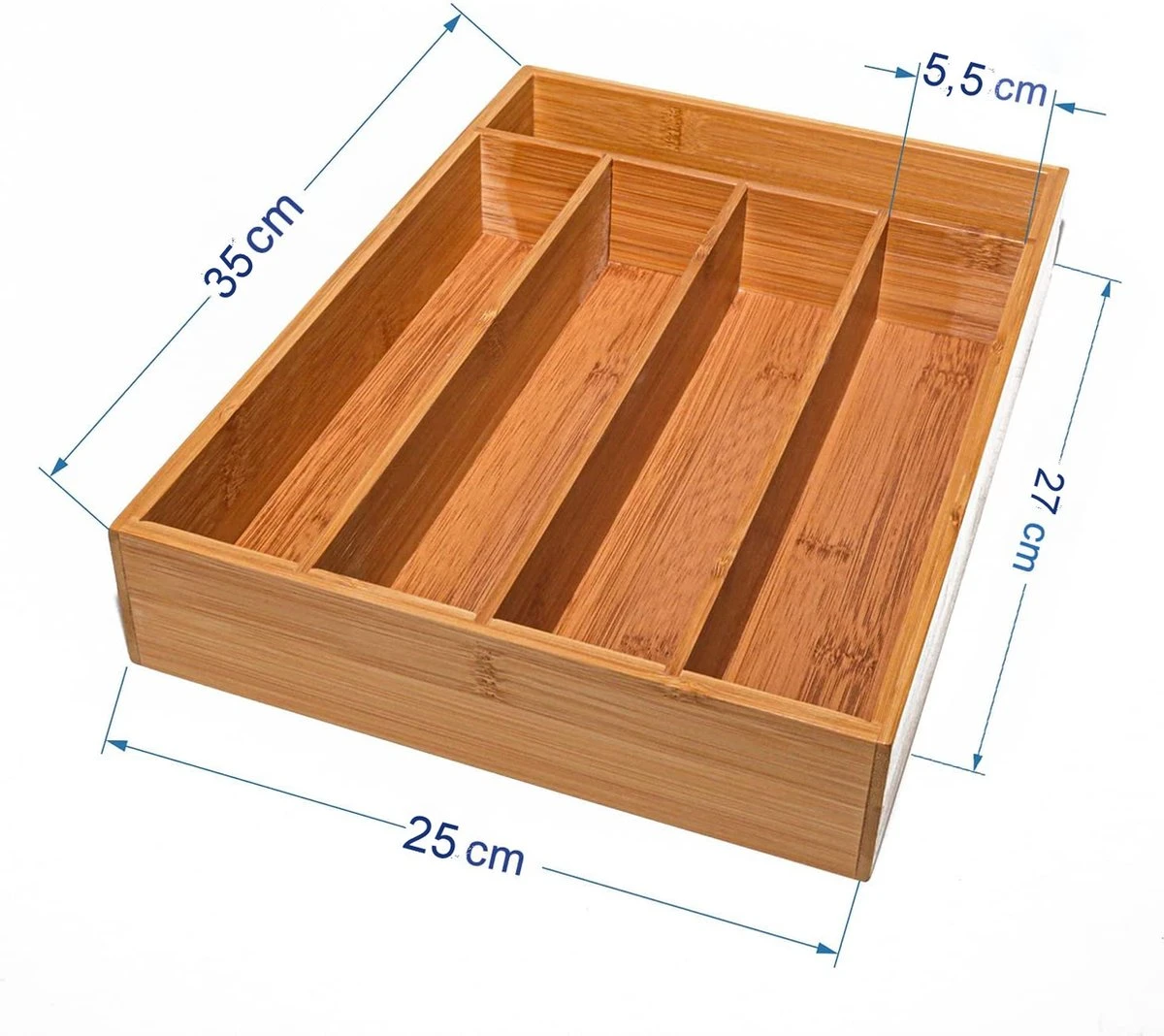 Merkloos Bamboehouten Bestekbak - 5 Compartimenten - 25 X 35 X 6 Cm. - Organizer - 5 Vaks 7 Merkloos Bamboehouten Bestekbak - 5 Compartimenten - 25 X 35 X 6 Cm. - Organizer - 5 Vaks - Afbeelding 5
