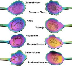 Fako Bijoux® - Bloemen Lepels Set - Theelepel / Koffielepel - 12cm - Regenboog - 8 Stuks -Bestek Verkoop 1200x1113 5