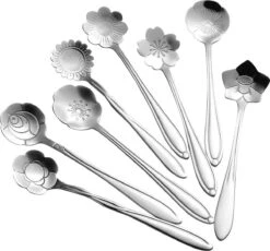 Fako Bijoux® - Bloemen Lepels Set - Theelepel / Koffielepel - 12cm - Zilver - 8 Stuks -Bestek Verkoop 1200x1115 2