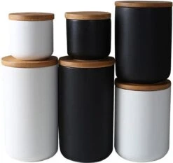 Voorraadpotten Keramiek - Suikerpot 3 Stuks - Deksel Bamboe - Luchtdict Voorraadbussen Potten - Wit -Bestek Verkoop 1200x1133 4