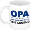 Opa The Man The Myth The Legend Cadeau Mok / Beker Wit - 300 Ml - Verjaardag - Kado Koffiemok / Theebeker
