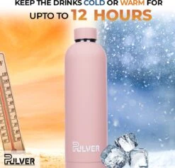 Pulver - RVS Thermosfles / Drinkfles – BPA Vrij – 750 Ml - Waterfles Met Draaidop – Drinkfles – Dubbele Isolatie - Rubberen Coating- Licht Roze -Bestek Verkoop 1200x1150 1