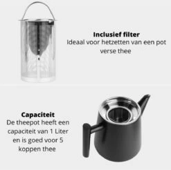 Castagnola Theepot Met Filter – Theekan – Theepot Dubbelwandig – Theepot Roestvrijstaal – Hoogwaardig RVS – 1 Liter – 5 Kopjes Thee – Zwart 15 Castagnola Theepot Met Filter – Theekan – Theepot Dubbelwandig – Theepot Roestvrijstaal – Hoogwaardig RVS – 1 Liter – 5 Kopjes Thee – Zwart -Bestek Verkoop 1200x1195 12