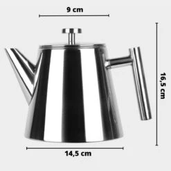 Castagnola Theepot Met Filter – Theekan – Theepot Dubbelwandig – Theepot Roestvrijstaal – Hoogwaardig RVS – 1 Liter – 5 Kopjes Thee – Zilver Glans -Bestek Verkoop 1200x1195 6