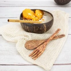 Ecowize Coconut Bowls (Set Van 3) - Kokosnoot Kom & Schaal - Met 3 Lepels, 3 Vorken En 8 Bamboe Rietjes - Zero Waste & Herbruikbaar - Duurzaam Cadeau -Bestek Verkoop 1200x1198 24