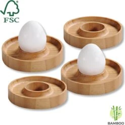 Merkloos FSC® Bamboe Houten - Eierdopjes Set Van 4 Stuks - Met Praktische Rand Voor Neerleggen Van De Eierschaal - Eierdoppen Set 4-Delig -Bestek Verkoop 1200x1198 25