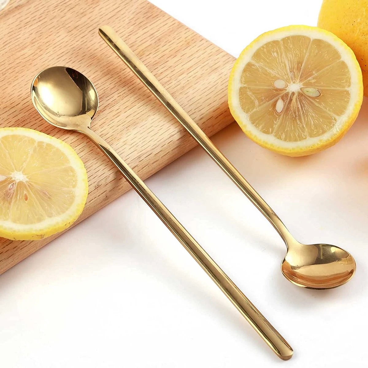 House Of Husk® Lange Theelepels Set - Latte Macchiato Lepels - Koffielepels - Theelepeltjes - RVS - 17cm - 6 Stuks - Goud 6 House Of Husk® Lange Theelepels Set - Latte Macchiato Lepels - Koffielepels - Theelepeltjes - RVS - 17cm - 6 Stuks - Goud - Afbeelding 4