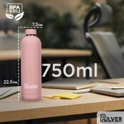 Pulver - RVS Thermosfles / Drinkfles – BPA Vrij – 750 Ml - Waterfles Met Draaidop – Drinkfles – Dubbele Isolatie - Rubberen Coating- Licht Roze -Bestek Verkoop 1200x1200 125