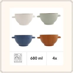 OTIX Soepkommen - Met Oor - Set Van 4 - Verschillende Kleuren - Aardewerk - 680 Ml -Bestek Verkoop 1200x1200 165