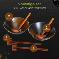 Greenwill Noodle Kom Set – Luxe Japans Servies Voor 2 Personen – Duurzame Keramieke Soepkommen – Inclusief Chopsticks Eetlepels En Houders -Bestek Verkoop 1200x1200 183
