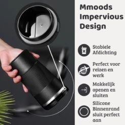 Mmoods Thermosbeker Voor Koffie En Thee 380ml - Koffiebeker To Go - Reisbeker Voor Auto - Herbruikbare Drinkfes Voor Warme En Koude Dranken - Ecologische Thermoskan Zwart Geschenk -Bestek Verkoop 1200x1200 297