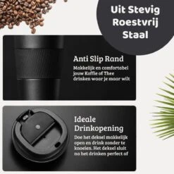 Mmoods Thermosbeker Voor Koffie En Thee 380ml - Koffiebeker To Go - Reisbeker Voor Auto - Herbruikbare Drinkfes Voor Warme En Koude Dranken - Ecologische Thermoskan Zwart Geschenk -Bestek Verkoop 1200x1200 299