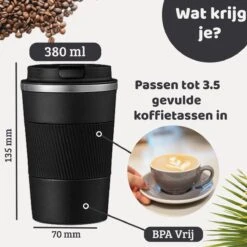 Mmoods Thermosbeker Voor Koffie En Thee 380ml - Koffiebeker To Go - Reisbeker Voor Auto - Herbruikbare Drinkfes Voor Warme En Koude Dranken - Ecologische Thermoskan Zwart Geschenk -Bestek Verkoop 1200x1200 301