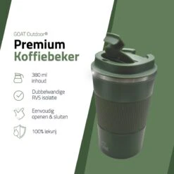 GOAT Outdoor RVS Koffiebeker To Go - Thermosbeker - Theebeker - Reisbeker - Lekvrij - 380ml - Groen -Bestek Verkoop 1200x1200 319