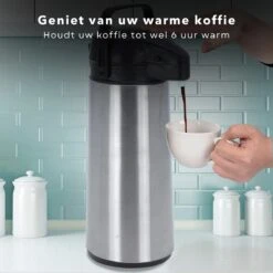 Cheqo® Thermos Pomp - 1.8L Roestvrij Staal - Isoleerkan Met Pomp - Thermoskan Met Pomp - Zwarte Dop & Handvat - Houdt 6 Uur Warm - 1800ml - Afmeting 17x14x36cm -Bestek Verkoop 1200x1200 4