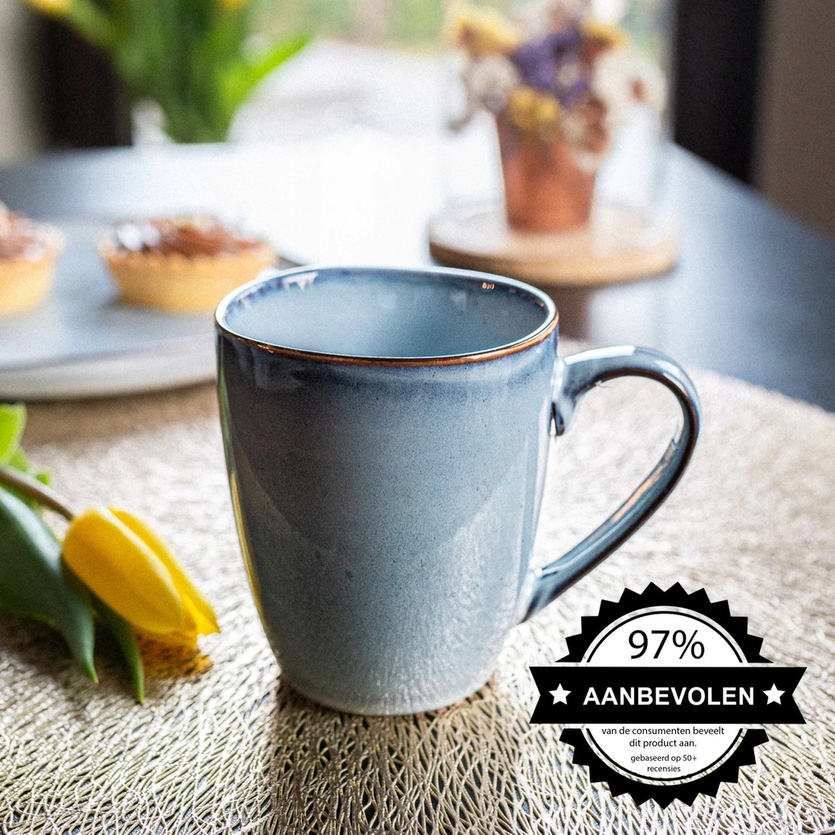 Koffiekopjes - Cappuccino Kop - Theemok - Koffiebeker - Blauw - 320ml - Set Van 6 7 Koffiekopjes - Cappuccino Kop - Theemok - Koffiebeker - Blauw - 320ml - Set Van 6 - Afbeelding 5