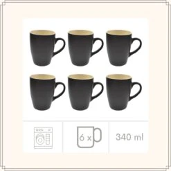 OTIX Koffiekopjes - Met Oor - Set Van 6 - Theekoppen - 340ml - Zwart - Keramiek -Bestek Verkoop 1200x1200 448