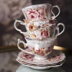 Clayre & Eef Kop En Schotel 200 Ml Roze Wit Porselein Rond Bloemen Servies Cadeau Voor Haar Cappuccino -Bestek Verkoop 1200x1200 500