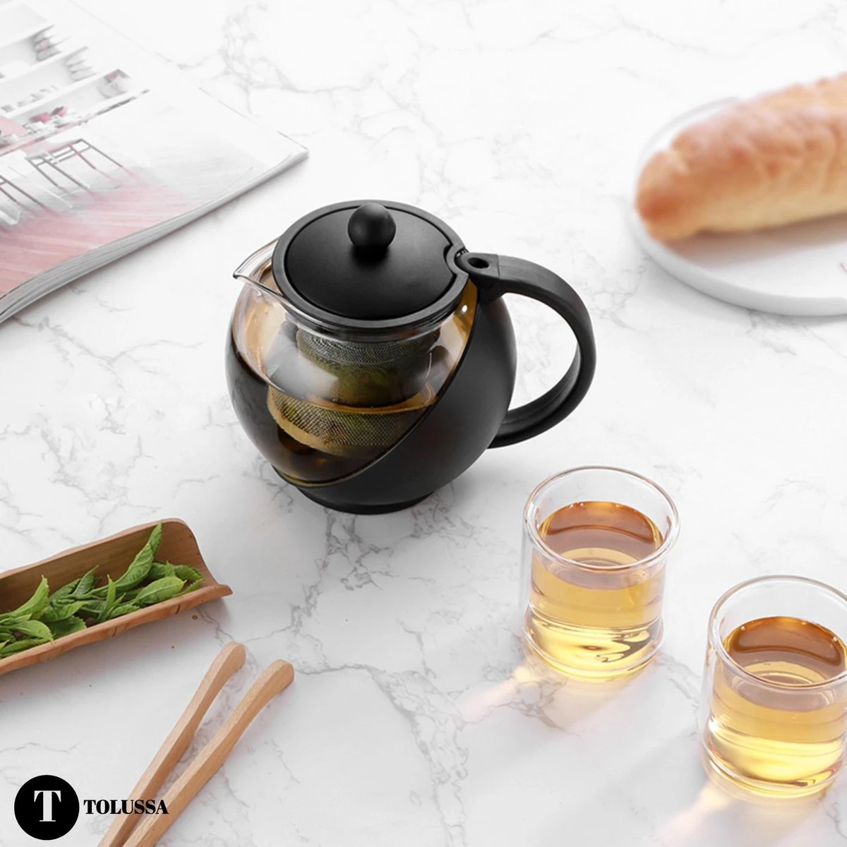 Tolussa Premium Theepot Glas Met Filter - 1.25L - Zwart - Isolerend - Lekt Niet 4 Tolussa Premium Theepot Glas Met Filter - 1.25L - Zwart - Isolerend - Lekt Niet - Afbeelding 2