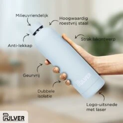 Pulver - RVS Thermosfles / Drinkfles – BPA Vrij – 750 Ml - Waterfles Met Draaidop – Drinkfles – Dubbele Isolatie - Rubberen Coating- Licht Groen -Bestek Verkoop 1200x1200 54