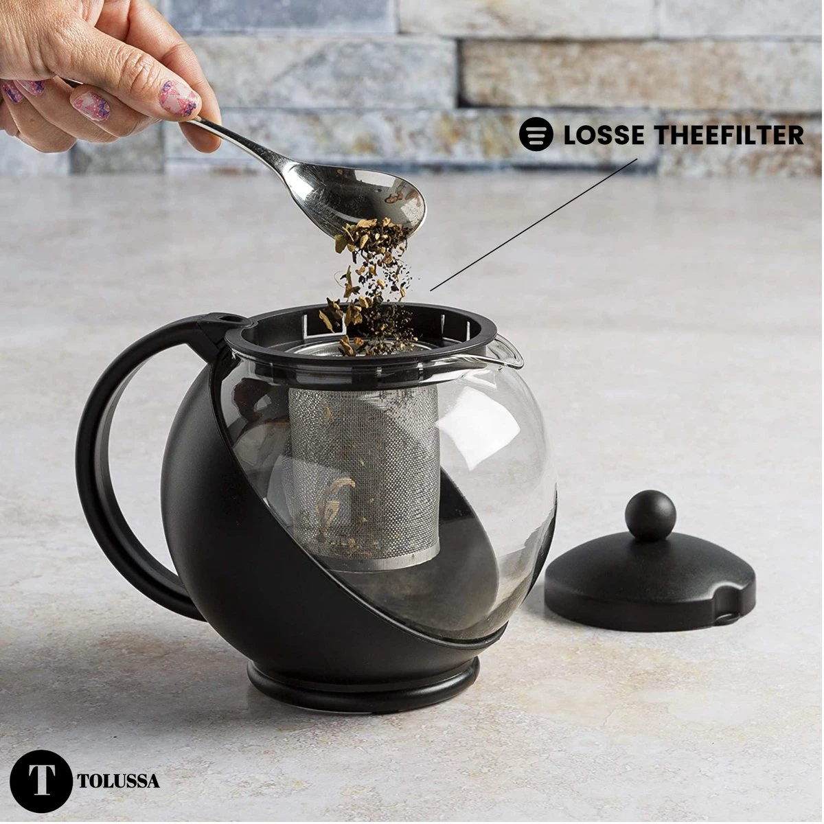 Tolussa Premium Theepot Glas Met Filter - 1.25L - Zwart - Isolerend - Lekt Niet 9 Tolussa Premium Theepot Glas Met Filter - 1.25L - Zwart - Isolerend - Lekt Niet - Afbeelding 7