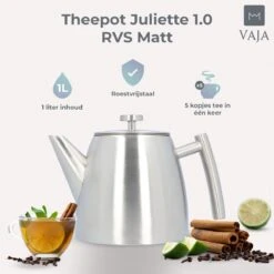 Vaja® Theepot Camille Met Filter - Zilver - 1.0L - RVS Dubbelwandig - Theekan 15 Vaja® Theepot Camille Met Filter - Zilver - 1.0L - RVS Dubbelwandig - Theekan -Bestek Verkoop 1200x1200 549