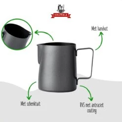 Krumble Melkkannetje 300ml / RVS Melkopschuimkan / Melkkan / Antraciet - Zwart -Bestek Verkoop 1200x1200 663