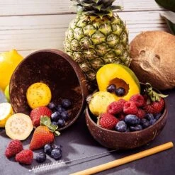 Ecowize Coconut Bowls (Set Van 3) - Kokosnoot Kom & Schaal - Met 3 Lepels, 3 Vorken En 8 Bamboe Rietjes - Zero Waste & Herbruikbaar - Duurzaam Cadeau -Bestek Verkoop 1200x1200 702