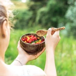 Ecowize Coconut Bowls (Set Van 3) - Kokosnoot Kom & Schaal - Met 3 Lepels, 3 Vorken En 8 Bamboe Rietjes - Zero Waste & Herbruikbaar - Duurzaam Cadeau -Bestek Verkoop 1200x1200 703