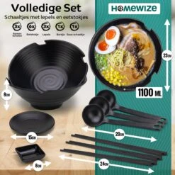 Homewize Ramen Bowl 3x - Set 14-delig - Noodle Kom Set Met Soeplepels & Eetstokjes - Sterk & Vaatwasserbestendig Japans Melamine Servies - Stijlvolle Noodle Bowl Set Voor 3 Personen - Duurzaam Cadeau -Bestek Verkoop 1200x1200 726