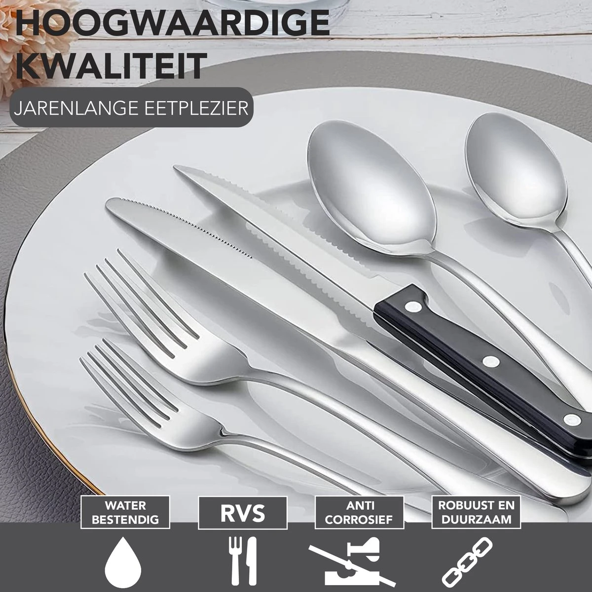 Achaté Bestekset 6 Persoons - 36-delig - RVS - Lepels, Messen, Vorken En Steakmessen - Hoogwaardige Kwaliteit - Vaatwasser Bestendig - Zilver 8 Achaté Bestekset 6 Persoons - 36-delig - RVS - Lepels, Messen, Vorken En Steakmessen - Hoogwaardige Kwaliteit - Vaatwasser Bestendig - Zilver - Afbeelding 6