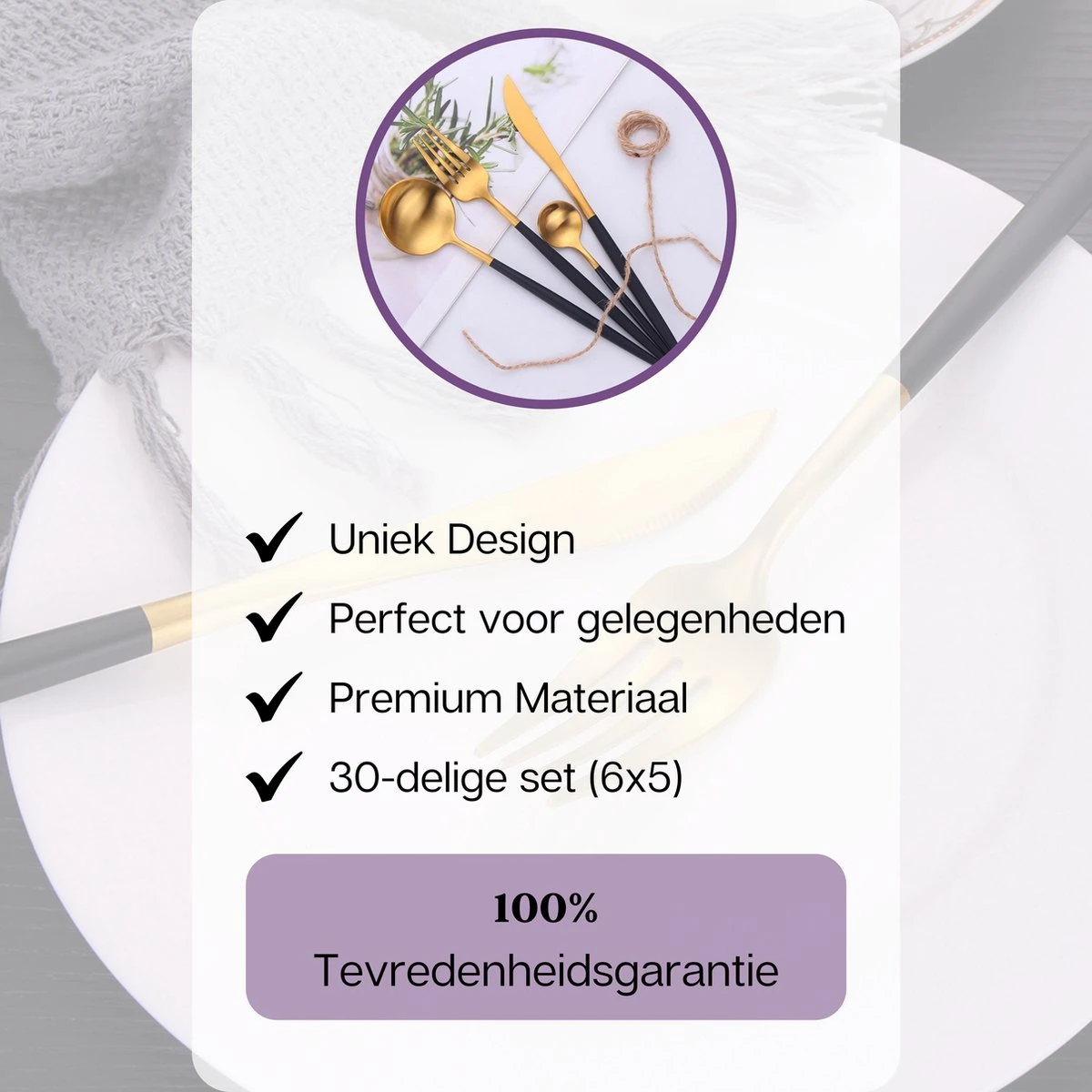 LuZana - Bestek Set Goud - 30-delig - Bestekset 6 Persoons - Goud/zwart - Bestek - Borden - Bestekset Zwart 10 LuZana - Bestek Set Goud - 30-delig - Bestekset 6 Persoons - Goud/zwart - Bestek - Borden - Bestekset Zwart - Afbeelding 8