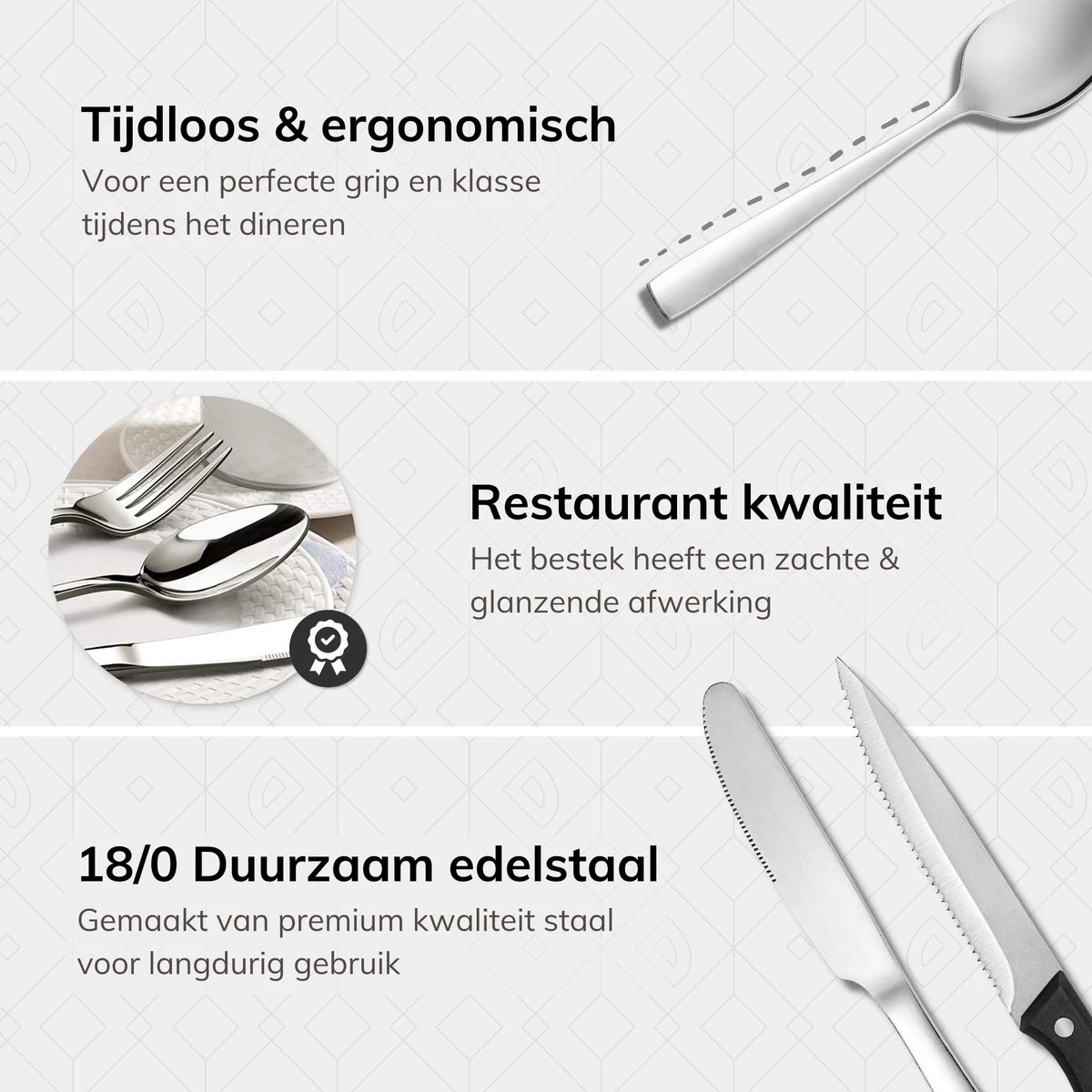 Deleca 6 Persoons Bestekset (36-delig) - Lepels, Messen, Vorken & Steakmessen - Vaatwasserbestendig - Zilver / RVS 8 Deleca 6 Persoons Bestekset (36-delig) - Lepels, Messen, Vorken & Steakmessen - Vaatwasserbestendig - Zilver / RVS - Afbeelding 6