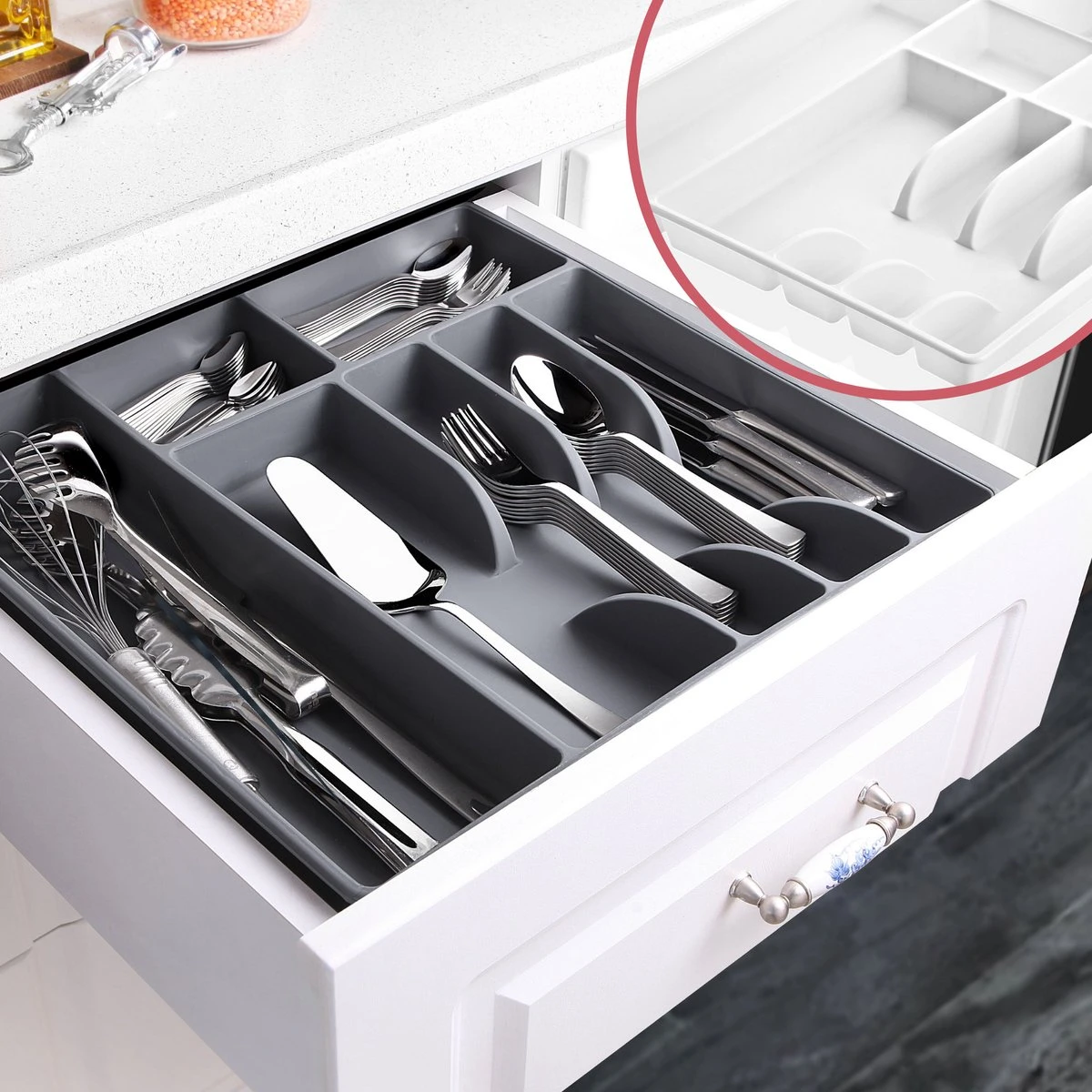 Emhouse XL Bestekcassette Bestekbak Kunststof Besteklade Bestekbak 43,5x42,5x4 Cm Wit 3 Emhouse XL Bestekcassette Bestekbak Kunststof Besteklade Bestekbak 43,5x42,5x4 Cm Wit